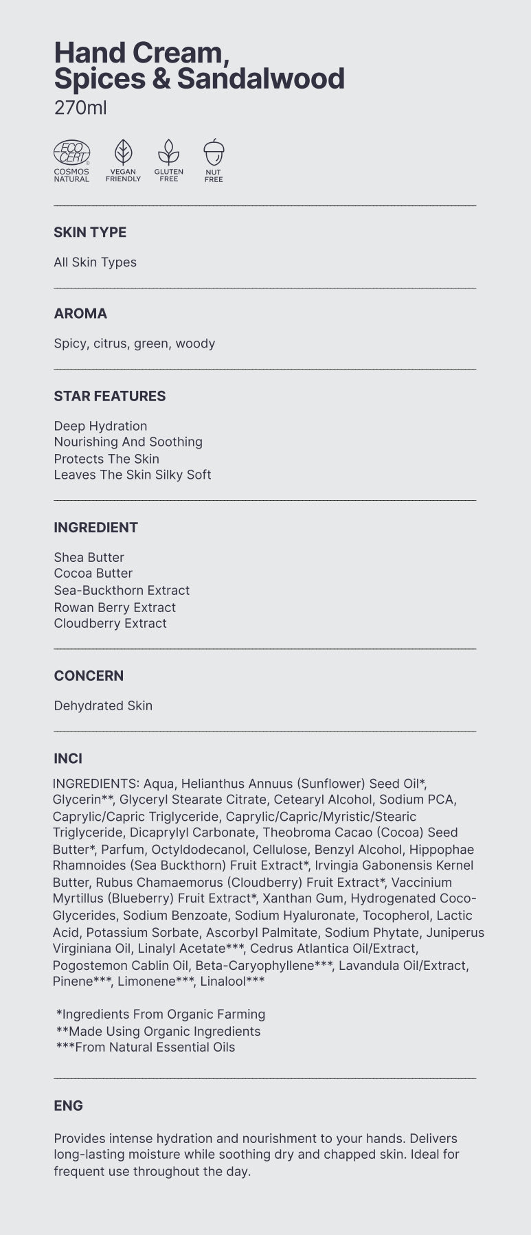 Natural. Silk Skin Hand Cream, Spices & Sandalwood